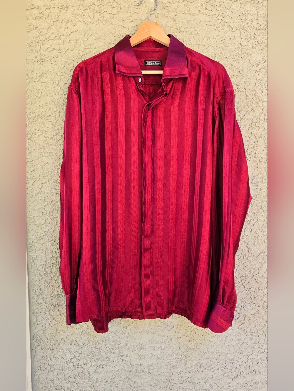 Stefano Ricci Men's Red Stripe Satin  Long-Sleeve Shirt